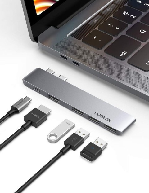 Wielofunkcyjny HUB port do MacBook Pro / Air 2x USB-C na USB-C HDMI 3x USB 3.0 - szary UGREEN