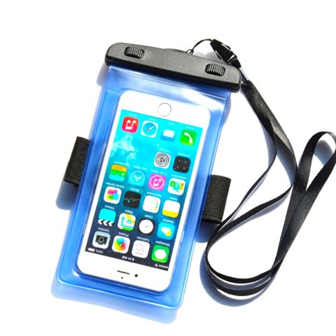 Wodoodporny pokrowiec etui do telefonu z opaską armband PVC - niebieskie HURTEL