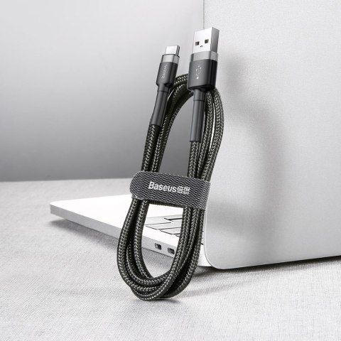 Wytrzymały kabel przewód w oplocie USB do USB-C QC3 0.5m - czarno-szary BASEUS