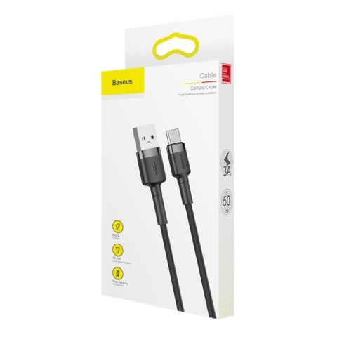 Wytrzymały kabel przewód w oplocie USB do USB-C QC3 0.5m - czarno-szary BASEUS