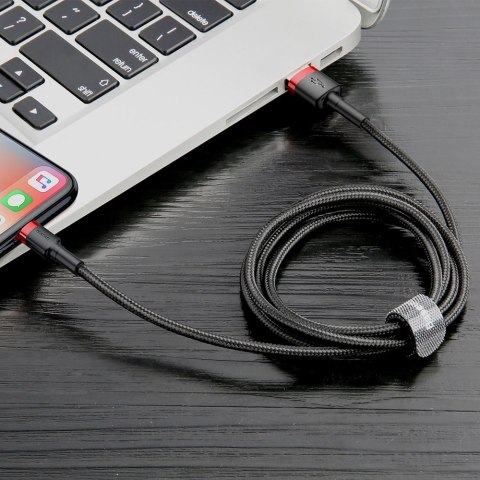 Wytrzymały kabel przewód w oplocie USB do iPhone Lightning QC3 2m - czarno-czerwony BASEUS