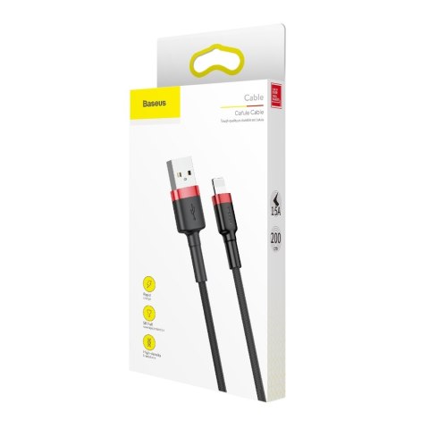 Wytrzymały kabel przewód w oplocie USB do iPhone Lightning QC3 2m - czarno-czerwony BASEUS