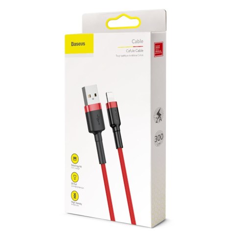 Wytrzymały nylonowy kabel przewód USB - iPhone Lightning QC3 3m - czerwony BASEUS