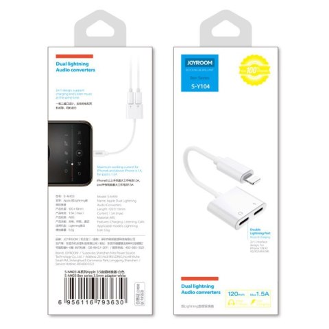 Adapter przejściówka rozdzielacz słuchawkowy iPhone Lightning - 2x Lightning biały JOYROOM