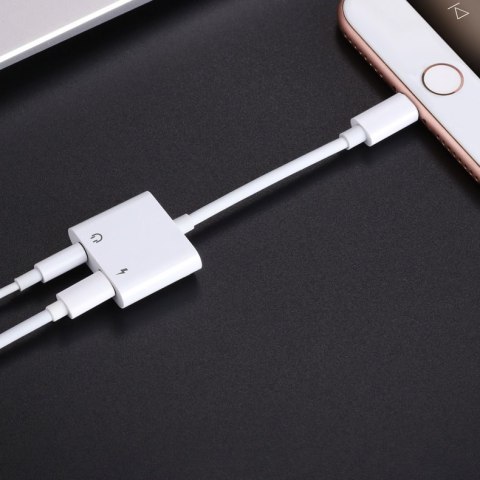 Adapter przejściówka rozdzielacz słuchawkowy iPhone Lightning - 2x Lightning biały JOYROOM