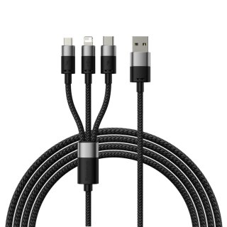 Kabel przewód do telefonu StarSpeed 3w1 USB - micro USB / iPhone Lightning / USB-C 1.2m - czarny BASEUS