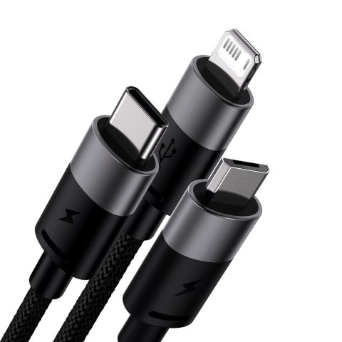 Kabel przewód do telefonu StarSpeed 3w1 USB - micro USB / iPhone Lightning / USB-C 1.2m - czarny BASEUS