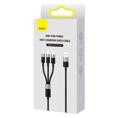 Kabel przewód do telefonu StarSpeed 3w1 USB - micro USB / iPhone Lightning / USB-C 1.2m - czarny BASEUS