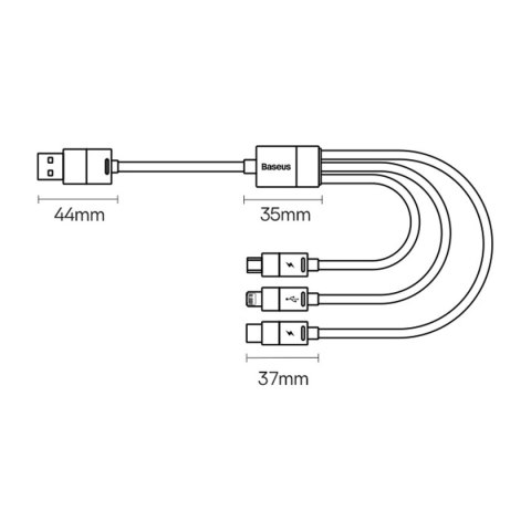 Kabel przewód do telefonu StarSpeed 3w1 USB - micro USB / iPhone Lightning / USB-C 1.2m - czarny BASEUS