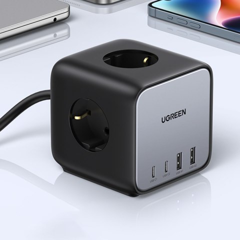 Ładowarka listwa zasilająca AC 240V GaN 2x USB-C 2x USB-A 3x AC 240V - czarna UGREEN