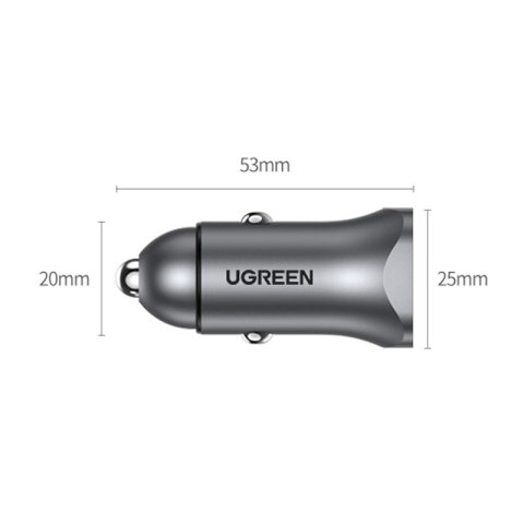 Ładowarka samochodowa USB-C USB 24W Power Delivery Quick Charge szary UGREEN