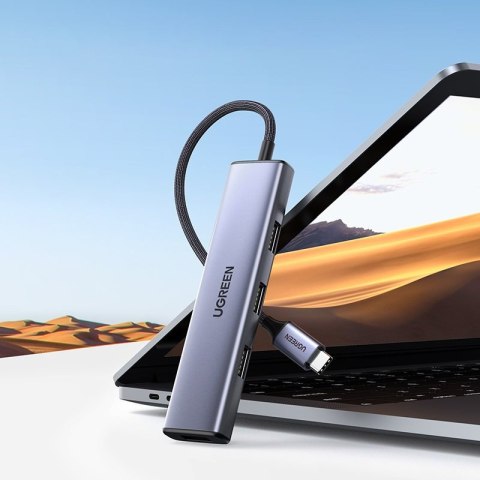 Rozdzielacz rozgałęźnik HUB USB-C na 4x USB 3.2 srebrny UGREEN