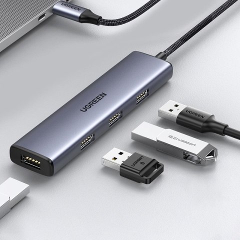 Rozdzielacz rozgałęźnik HUB USB-C na 4x USB 3.2 srebrny UGREEN