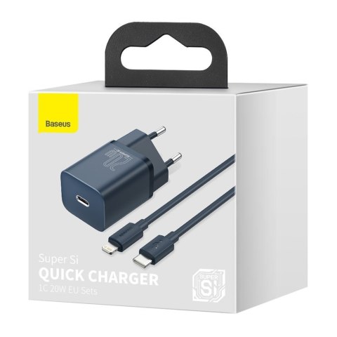 Super Si 1C szybka ładowarka USB-C 20W PD + kabel do iPhone Lightning 1m niebieski BASEUS