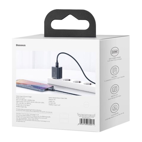 Super Si 1C szybka ładowarka USB-C 20W PD + kabel do iPhone Lightning 1m niebieski BASEUS