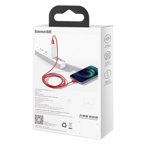 Superior kabel przewód do Iphone USB - Lightning 2.4A 1m czerwony BASEUS