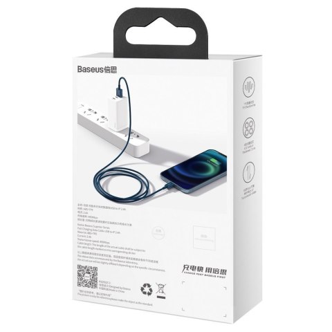 Superior kabel przewód do Iphone USB - Lightning 2.4A 1m niebieski BASEUS