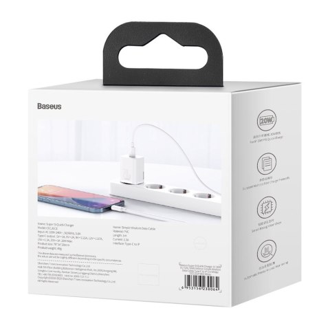 Szybka ładowarka do Iphone Super Si 1C 20W Power Delivery + kabel USB-C - Lightning 1m biały BASEUS