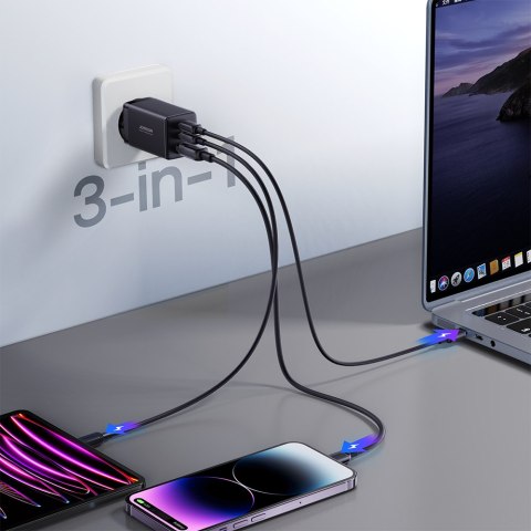 Szybka ładowarka sieciowa GaN USB 2x USB-C + kabel USB-C 1.2m - czarna JOYROOM