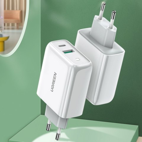 Szybka ładowarka sieciowa USB-C + USB 36 W Quick Charge 4.0 Power Delivery biały UGREEN