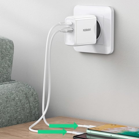 Szybka ładowarka sieciowa USB-C + USB 36 W Quick Charge 4.0 Power Delivery biały UGREEN