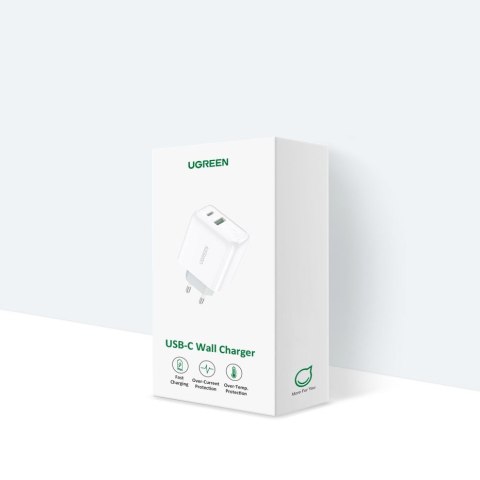 Szybka ładowarka sieciowa USB-C + USB 36 W Quick Charge 4.0 Power Delivery biały UGREEN