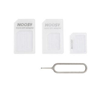 Zestaw adapterów do kart nano micro SIM Noosy + kluczyk biały HURTEL