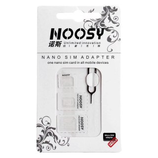 Zestaw adapterów do kart nano micro SIM Noosy + kluczyk biały HURTEL