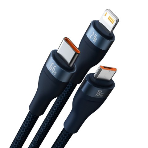 3w1 Kabel przewód do szybkiego ładowania USB-A do USB-C microUSB Lightning 66W 480Mb/s 1.2m niebieski BASEUS