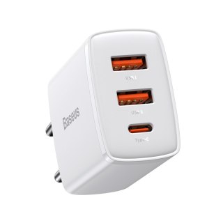 Compact szybka ładowarka sieciowa 2x USB USB-C 30W 3A PD QC biały BASEUS