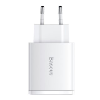 Compact szybka ładowarka sieciowa 2x USB USB-C 30W 3A PD QC biały BASEUS