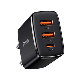 Compact szybka ładowarka sieciowa 2x USB USB-C 30W 3A PD QC czarny BASEUS