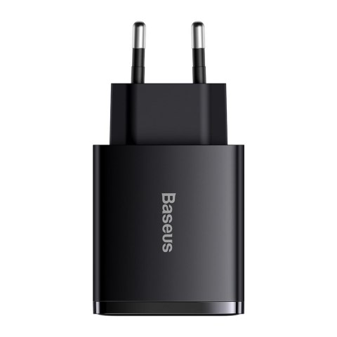 Compact szybka ładowarka sieciowa 2x USB USB-C 30W 3A PD QC czarny BASEUS