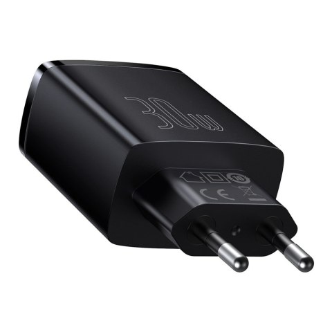 Compact szybka ładowarka sieciowa 2x USB USB-C 30W 3A PD QC czarny BASEUS