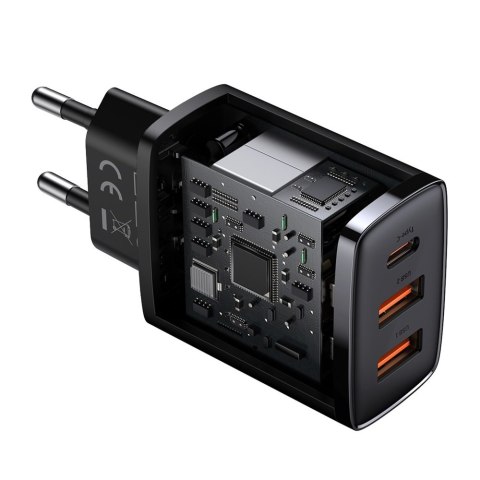 Compact szybka ładowarka sieciowa 2x USB USB-C 30W 3A PD QC czarny BASEUS