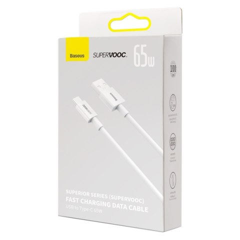 Kabel przewód Superior Series SUPERVOOC USB-A do USB-C 65W 1m biały BASEUS