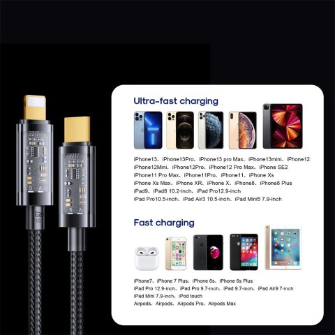 Kabel przewód w oplocie do iPhone USB-C - Lightning PD 20W 1.2m czarny JOYROOM