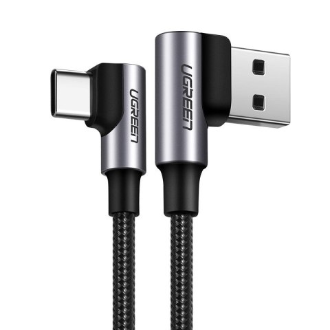 Kątowy kabel przewód w oplocie USB - USB-C Quick Charge 3.0 0.5m szary UGREEN