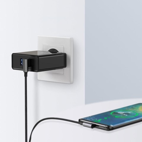 Kątowy kabel przewód w oplocie USB - USB-C Quick Charge 3.0 0.5m szary UGREEN