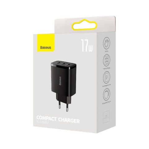 Ładowarka sieciowa Compact 3x USB 17W czarny BASEUS