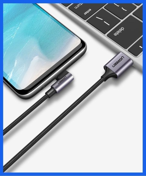 Przewód kabel kątowy boczna wtyczka USB - USB-C 1m 3A szary UGREEN