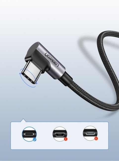 Przewód kabel kątowy boczna wtyczka USB - USB-C 1m 3A szary UGREEN