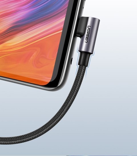 Przewód kabel kątowy boczna wtyczka USB - USB-C 1m 3A szary UGREEN