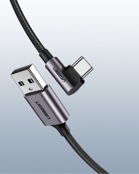 Przewód kabel kątowy boczna wtyczka USB - USB-C 1m 3A szary UGREEN