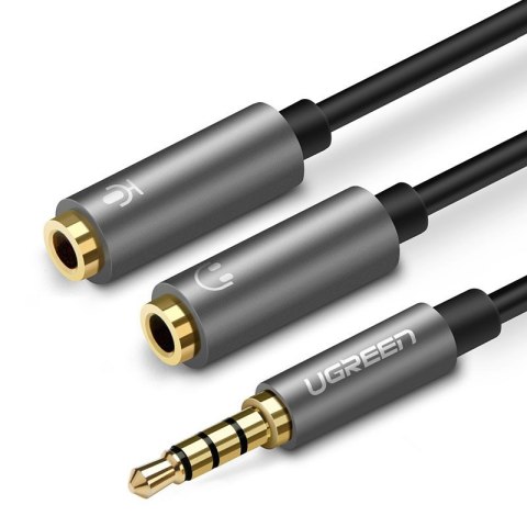 Rozdzielacz słuchawkowy 3.5mm mini jack AUX + mikrofon stereo 20cm srebrny UGREEN