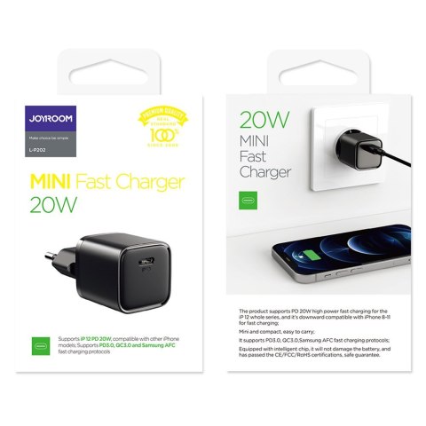 Szybka ładowarka sieciowa USB-C 20W Power Delivery Quick Charge 3.0 AFC czarna JOYROOM