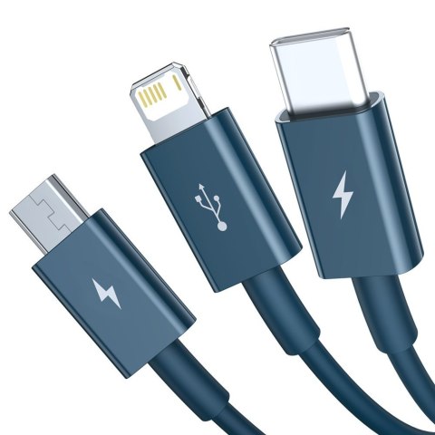 3w1 kabel przewód uniwersalny USB - Lightning / USB-C / micro USB 3.5A 1.5m niebieski BASEUS