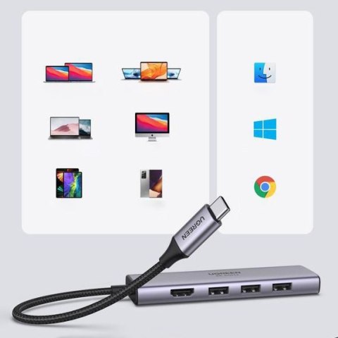 6w1 wielofunkcyjny HUB USB-C - 3x USB HDMI 4K czytnik kart SD i TF szary UGREEN