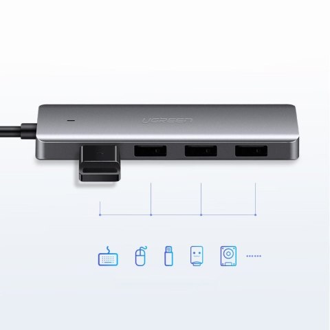 HUB Rozdzielacz USB-C - 4x USB 3.2 z portem zasilania USB-C szary UGREEN