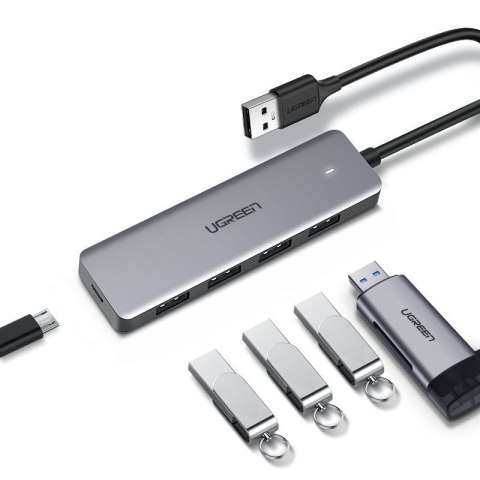 HUB Rozdzielacz portów USB - 4x USB 3.2 z portem zasilania micro USB szary UGREEN